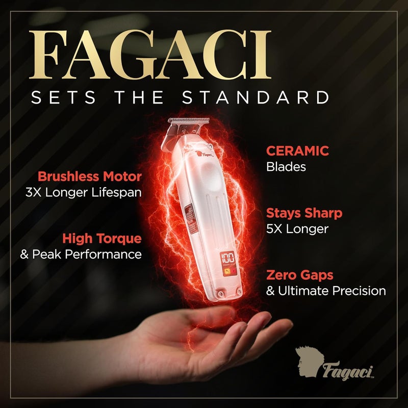 Fagaci مقص حلاقة احترافي بدون فراغ للرجال، مقص لحية لاسلكي بحدّة تدوم 5 مرات أطول، مقصات احترافية للبارbers مع محرك بدون فرش، مقصات حلاقة بدون فراغ بشفرة T. - Image 3